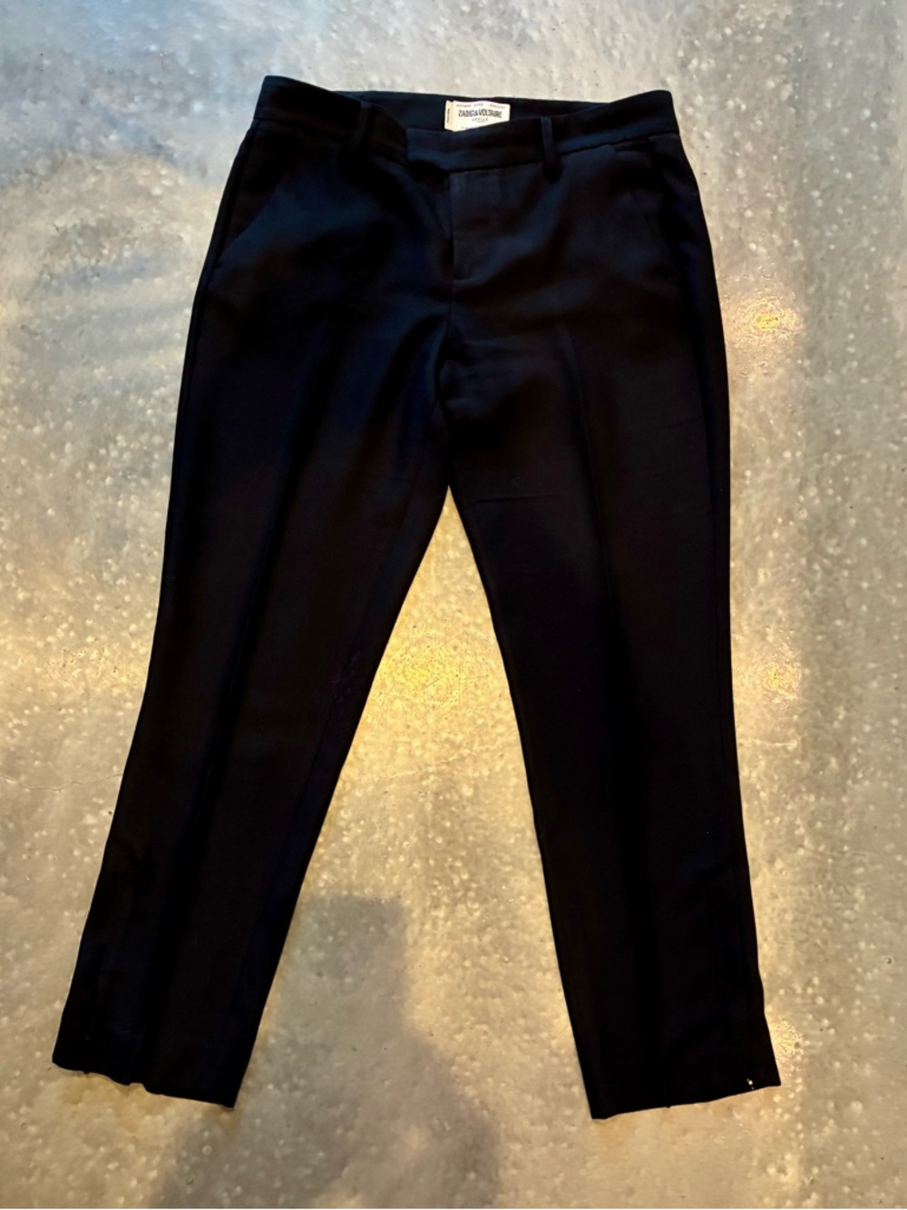 Cropped Z&V Black Slim Mid-Rise Crepe Pants with Ankle Zip